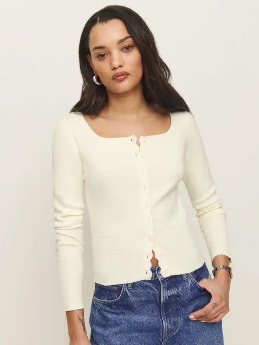 Reformation Aura Cotton Cardigan in Fior di Latte